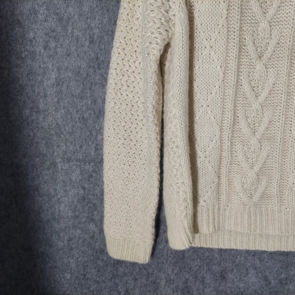 Cynthia Rowley Sweater Xl Wool Chucky Cable Off White Gold Zipper Preppy Granny - Picture 3 of 10